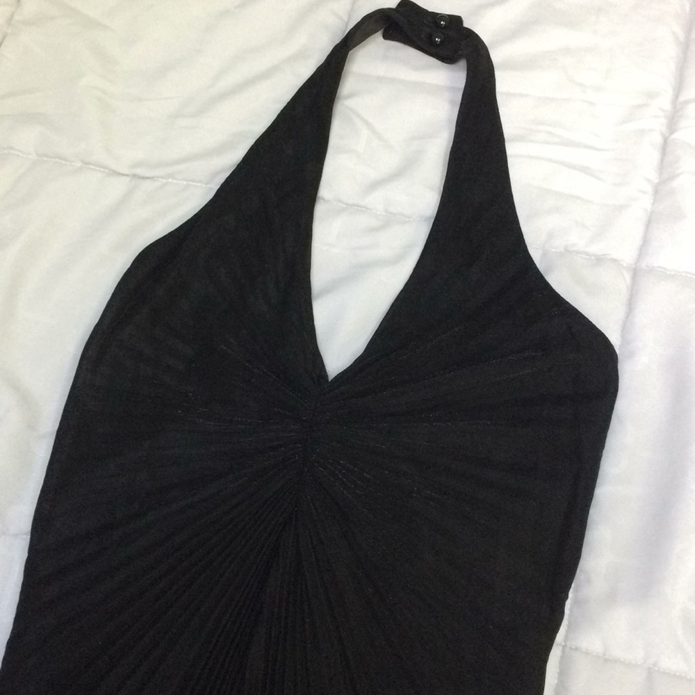 Black Pleated Silver Shimmering Long Halter Dress